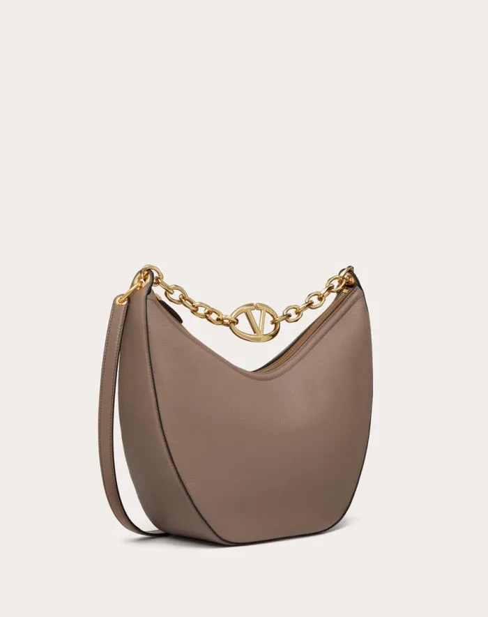 Valentino Shoulder Bags Woman Vlogo Moon Medium Grainy Calfskin Hobo Bag With Chain For Woman In Almond Almond Valentino Shoulder Bags Woman Vlogo Moon Medium Grainy Calfskin Hobo Bag With Chain For Woman In Almond Almond