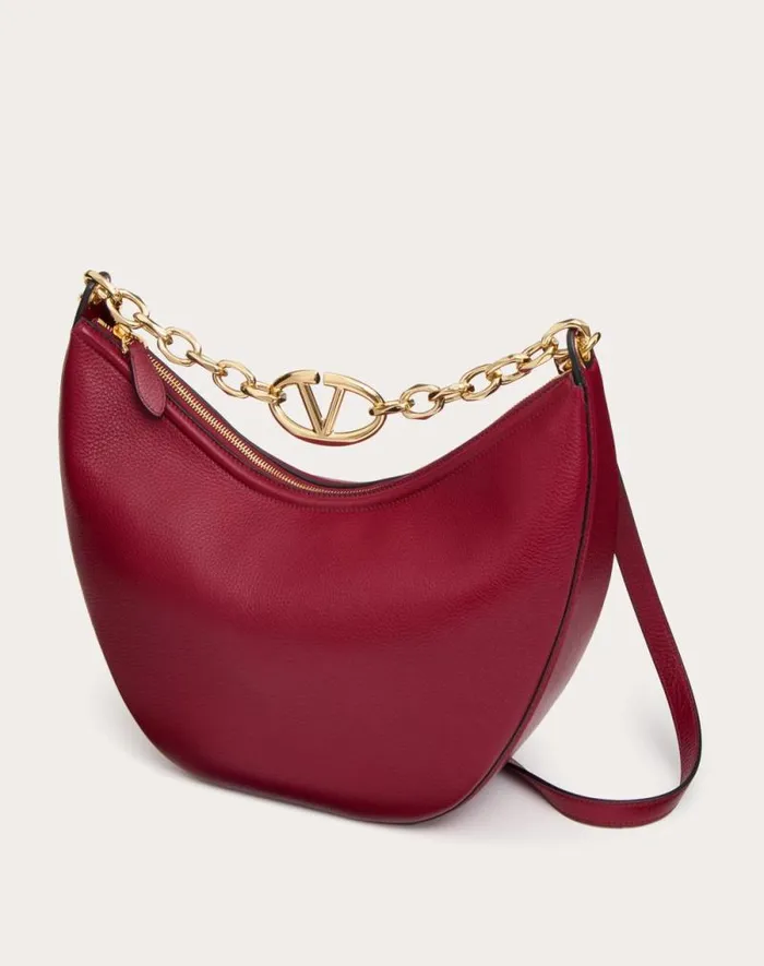 Valentino Shoulder Bags Woman Vlogo Moon Medium Grainy Calfskin Hobo Bag With Chain For Woman In Almond Almond Valentino Shoulder Bags Woman Vlogo Moon Medium Grainy Calfskin Hobo Bag With Chain For Woman In Almond Almond