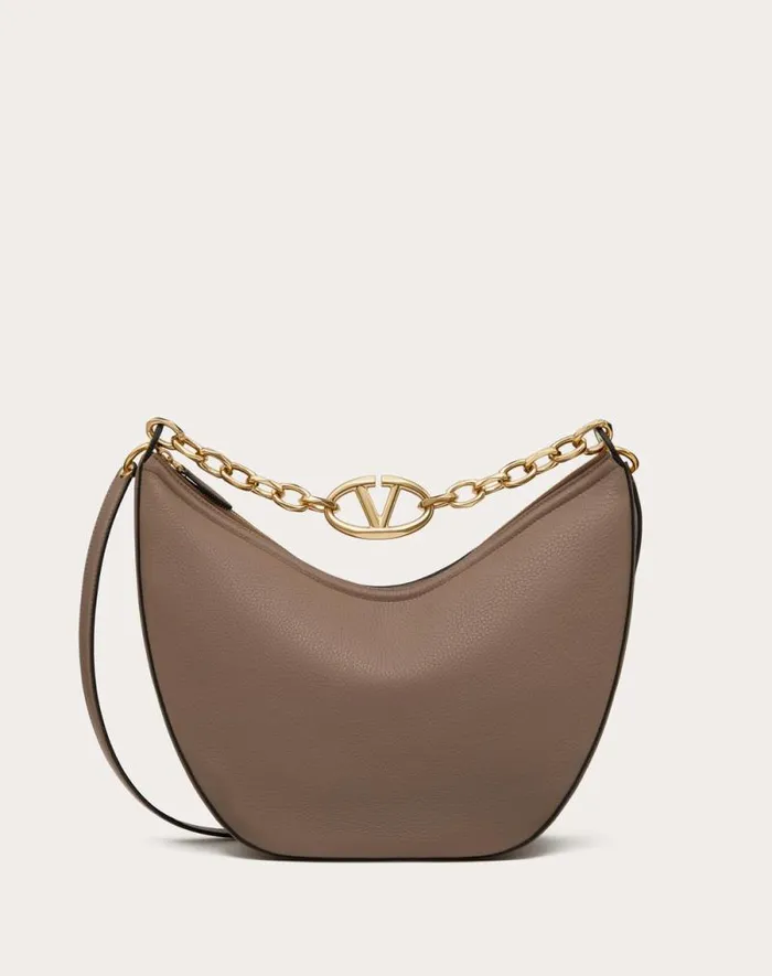 Valentino Shoulder Bags Woman Vlogo Moon Medium Grainy Calfskin Hobo Bag With Chain For Woman In Almond Almond Valentino Shoulder Bags Woman Vlogo Moon Medium Grainy Calfskin Hobo Bag With Chain For Woman In Almond Almond