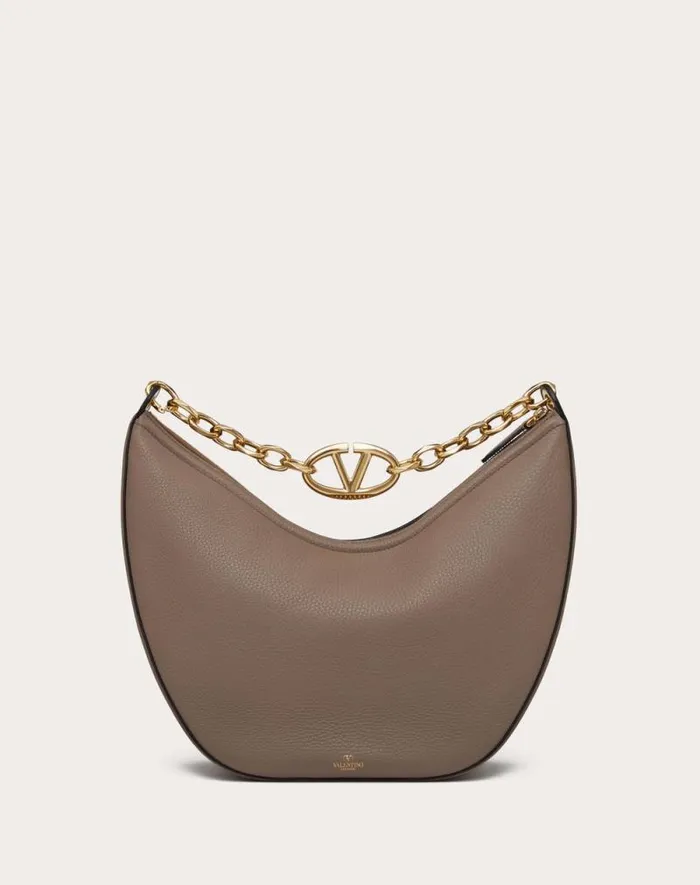 Valentino Shoulder Bags Woman Vlogo Moon Medium Grainy Calfskin Hobo Bag With Chain For Woman In Almond Almond Valentino Shoulder Bags Woman Vlogo Moon Medium Grainy Calfskin Hobo Bag With Chain For Woman In Almond Almond
