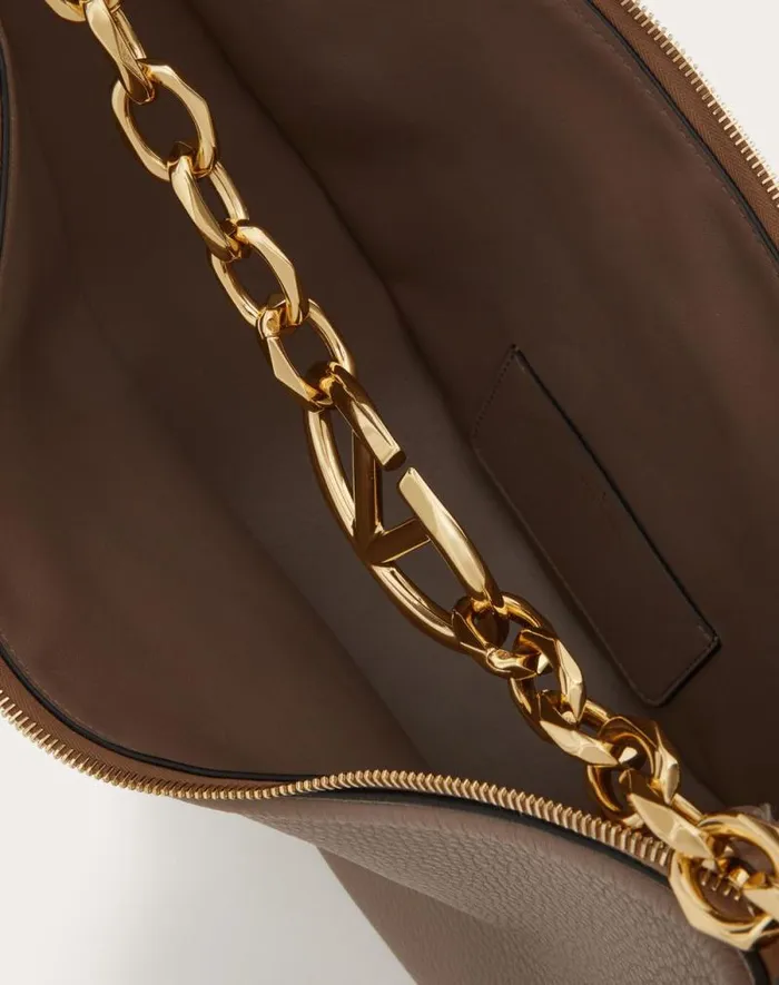 Valentino Shoulder Bags Woman Vlogo Moon Medium Grainy Calfskin Hobo Bag With Chain For Woman In Almond Almond Valentino Shoulder Bags Woman Vlogo Moon Medium Grainy Calfskin Hobo Bag With Chain For Woman In Almond Almond