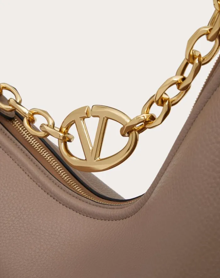 Valentino Shoulder Bags Woman Vlogo Moon Medium Grainy Calfskin Hobo Bag With Chain For Woman In Almond Almond Valentino Shoulder Bags Woman Vlogo Moon Medium Grainy Calfskin Hobo Bag With Chain For Woman In Almond Almond