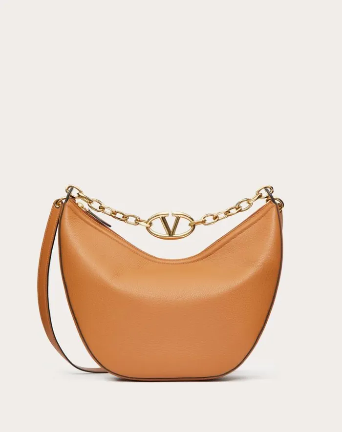 Valentino Shoulder Bags Woman Vlogo Moon Medium Grainy Calfskin Hobo Bag With Chain For Woman In Almond Almond Valentino Shoulder Bags Woman Vlogo Moon Medium Grainy Calfskin Hobo Bag With Chain For Woman In Almond Almond