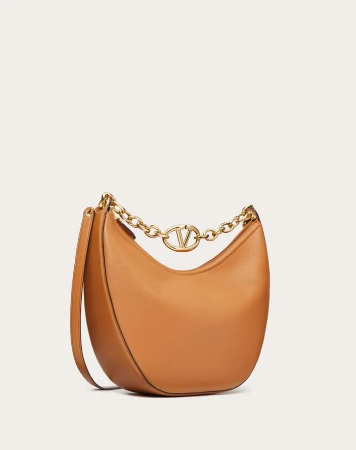 Valentino Shoulder Bags Woman Vlogo Moon Medium Grainy Calfskin Hobo Bag With Chain For Woman In Almond Almond Valentino Shoulder Bags Woman Vlogo Moon Medium Grainy Calfskin Hobo Bag With Chain For Woman In Almond Almond