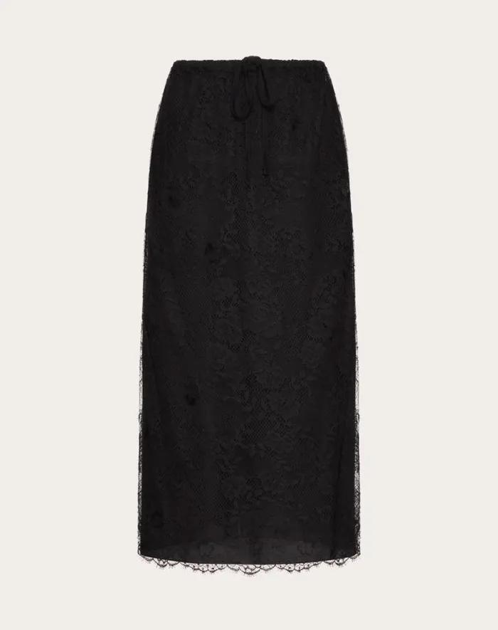 Valentino Skirts Woman Lace Midi Skirt For Woman In Black Black
