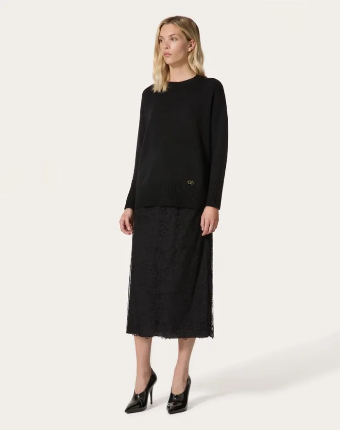 Valentino Skirts Woman Lace Midi Skirt For Woman In Black Black Valentino Skirts Woman Lace Midi Skirt For Woman In Black Black