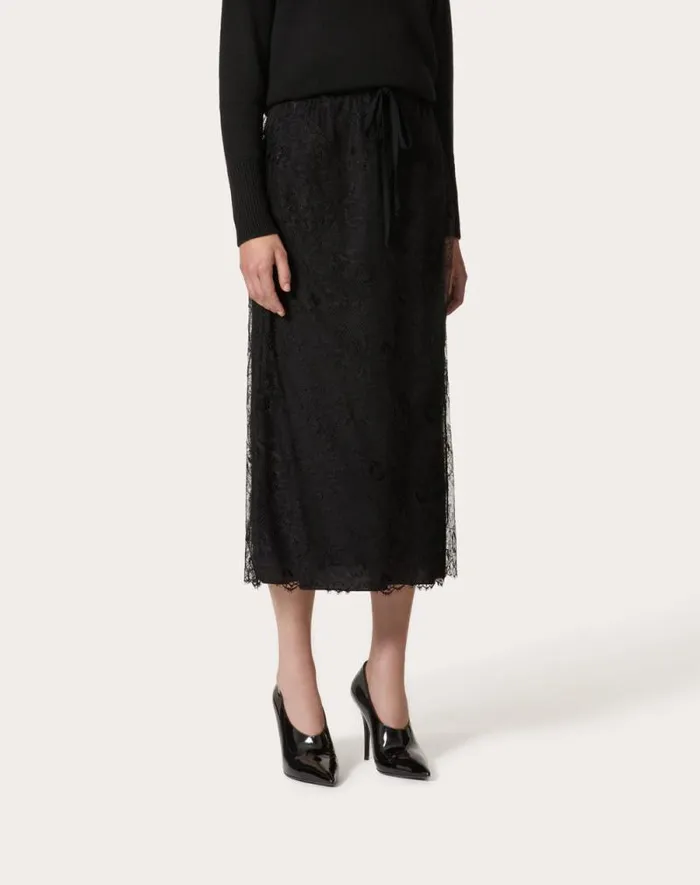 Valentino Skirts Woman Lace Midi Skirt For Woman In Black Black Valentino Skirts Woman Lace Midi Skirt For Woman In Black Black