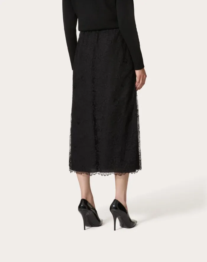 Valentino Skirts Woman Lace Midi Skirt For Woman In Black Black Valentino Skirts Woman Lace Midi Skirt For Woman In Black Black
