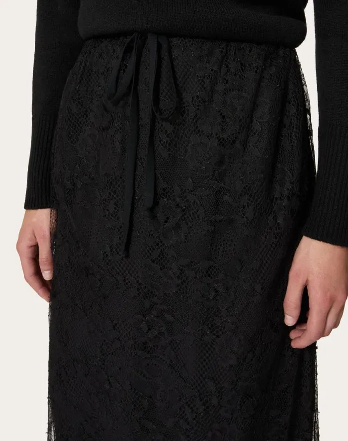 Valentino Skirts Woman Lace Midi Skirt For Woman In Black Black Valentino Skirts Woman Lace Midi Skirt For Woman In Black Black