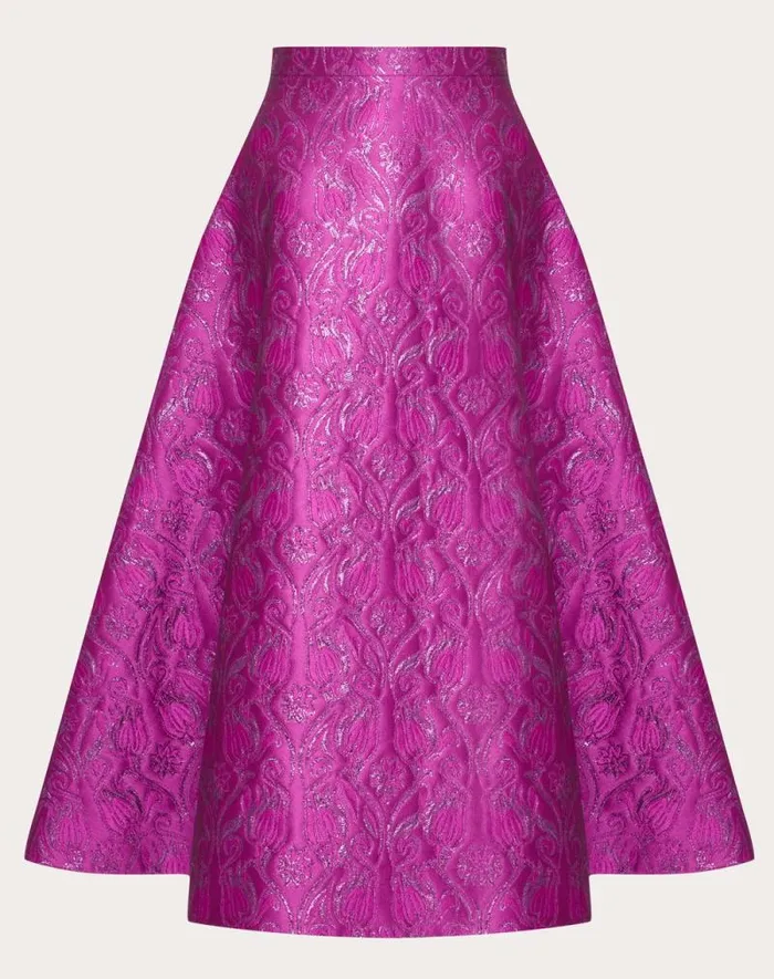 Valentino Skirts Woman Metamorphos Tulips Brocade Midi Skirt For Woman In Goldblue Goldblue Valentino Skirts Woman Metamorphos Tulips Brocade Midi Skirt For Woman In Goldblue Goldblue