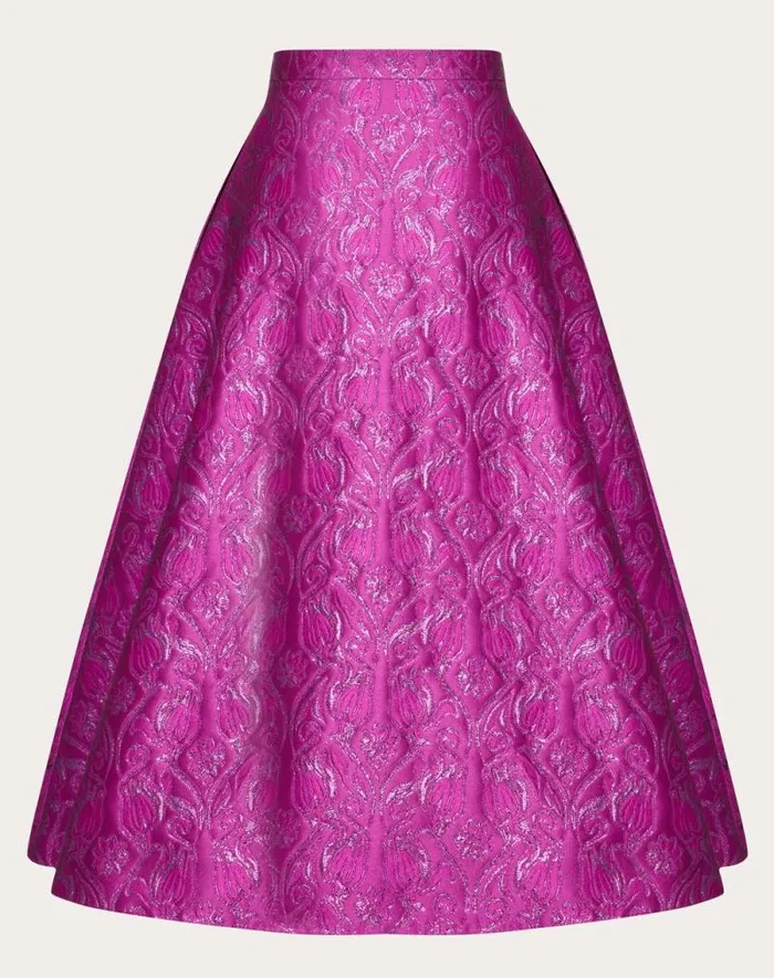 Valentino Skirts Woman Metamorphos Tulips Brocade Midi Skirt For Woman In Goldblue Goldblue Valentino Skirts Woman Metamorphos Tulips Brocade Midi Skirt For Woman In Goldblue Goldblue