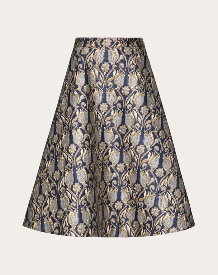 Valentino Skirts Woman Metamorphos Tulips Brocade Midi Skirt For Woman In Goldblue Goldblue Valentino Skirts Woman Metamorphos Tulips Brocade Midi Skirt For Woman In Goldblue Goldblue