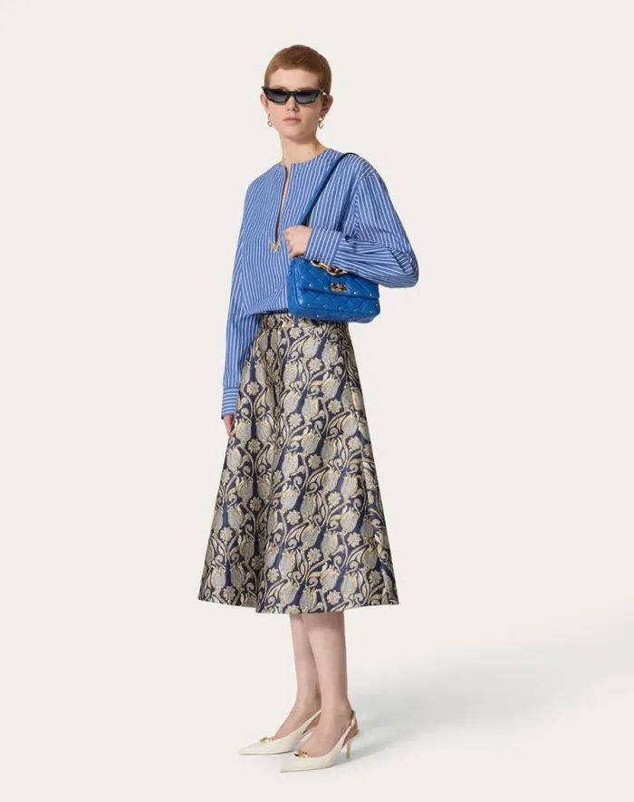 Valentino Skirts Woman Metamorphos Tulips Brocade Midi Skirt For Woman In Goldblue Goldblue Valentino Skirts Woman Metamorphos Tulips Brocade Midi Skirt For Woman In Goldblue Goldblue