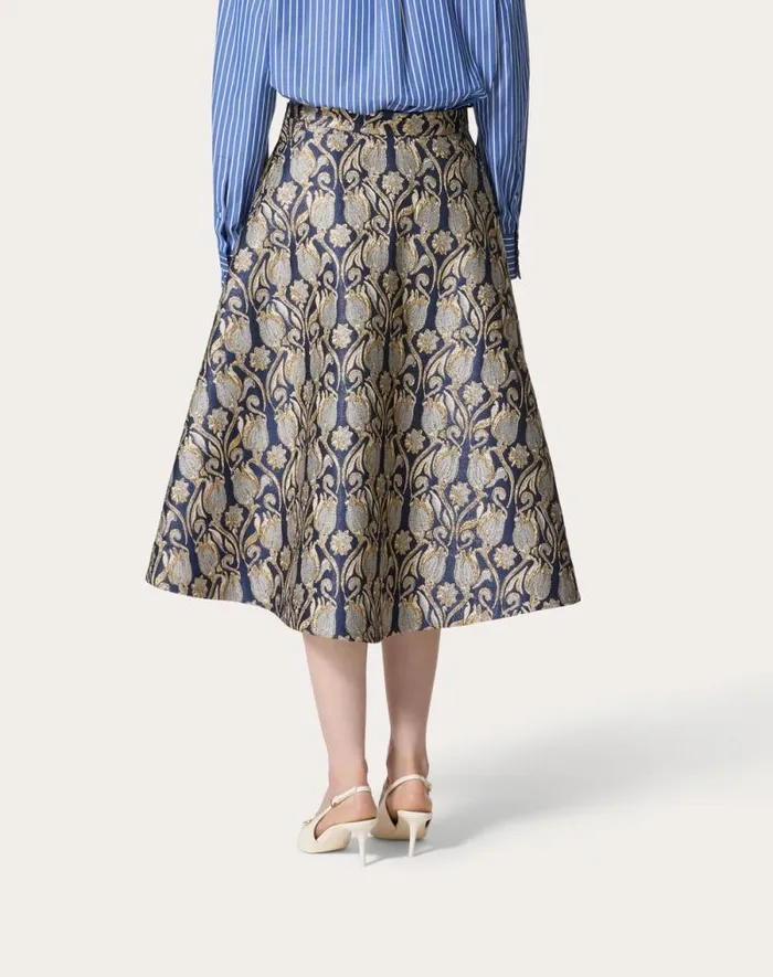 Valentino Skirts Woman Metamorphos Tulips Brocade Midi Skirt For Woman In Goldblue Goldblue Valentino Skirts Woman Metamorphos Tulips Brocade Midi Skirt For Woman In Goldblue Goldblue