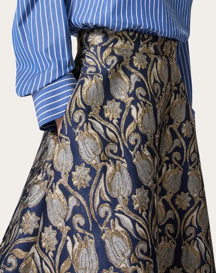 Valentino Skirts Woman Metamorphos Tulips Brocade Midi Skirt For Woman In Goldblue Goldblue Valentino Skirts Woman Metamorphos Tulips Brocade Midi Skirt For Woman In Goldblue Goldblue