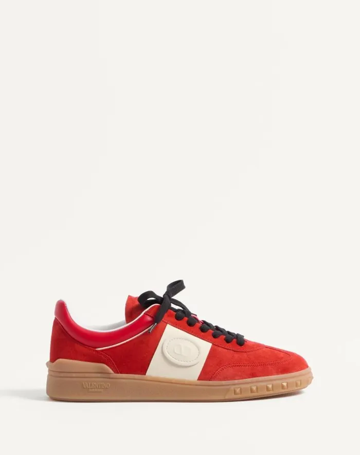 Valentino Sneakers Man Upvillage Low Top Sneaker In Split Leather And Calfskin Nappa Leather For Man In Greycoralblack Greycoralblack Valentino Sneakers Man Upvillage Low Top Sneaker In Split Leather And Calfskin Nappa Leather For Man In Greycoralblack Greycoralblack
