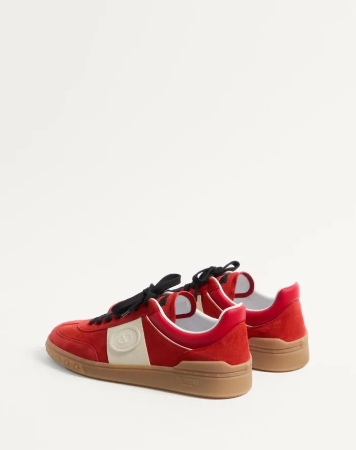 Valentino Sneakers Man Upvillage Low Top Sneaker In Split Leather And Calfskin Nappa Leather For Man In Greycoralblack Greycoralblack Valentino Sneakers Man Upvillage Low Top Sneaker In Split Leather And Calfskin Nappa Leather For Man In Greycoralblack Greycoralblack