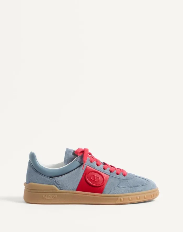 Valentino Sneakers Man Upvillage Low Top Sneaker In Split Leather And Calfskin Nappa Leather For Man In Greycoralblack Greycoralblack Valentino Sneakers Man Upvillage Low Top Sneaker In Split Leather And Calfskin Nappa Leather For Man In Greycoralblack Greycoralblack