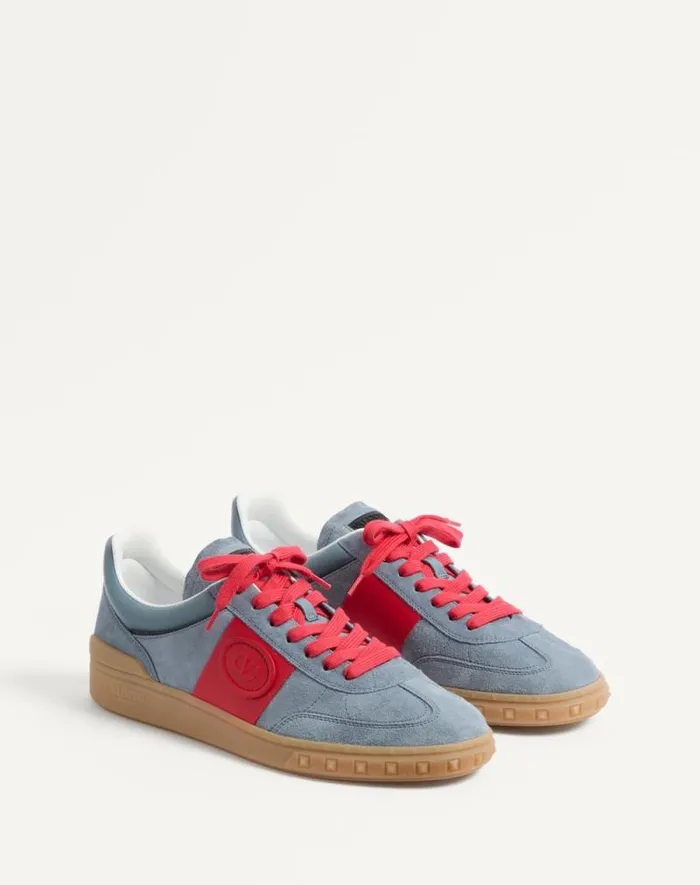 Valentino Sneakers Man Upvillage Low Top Sneaker In Split Leather And Calfskin Nappa Leather For Man In Greycoralblack Greycoralblack Valentino Sneakers Man Upvillage Low Top Sneaker In Split Leather And Calfskin Nappa Leather For Man In Greycoralblack Greycoralblack