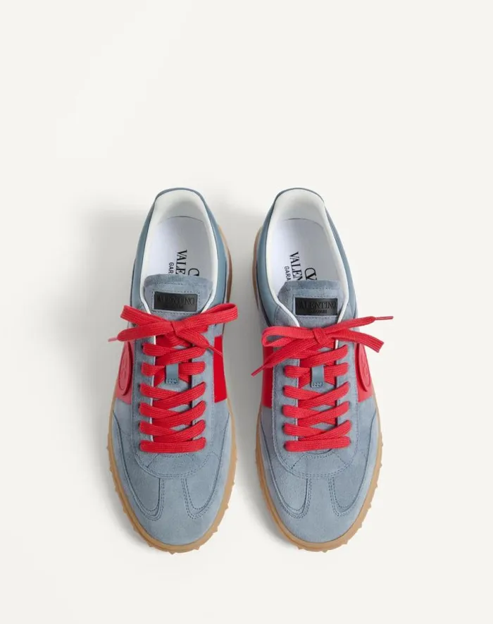 Valentino Sneakers Man Upvillage Low Top Sneaker In Split Leather And Calfskin Nappa Leather For Man In Greycoralblack Greycoralblack Valentino Sneakers Man Upvillage Low Top Sneaker In Split Leather And Calfskin Nappa Leather For Man In Greycoralblack Greycoralblack