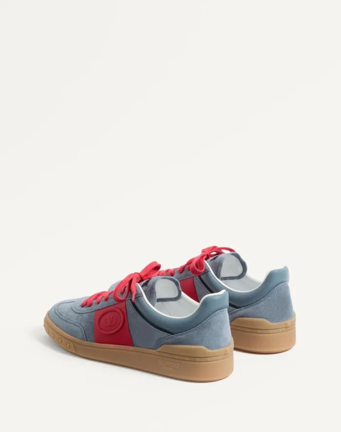 Valentino Sneakers Man Upvillage Low Top Sneaker In Split Leather And Calfskin Nappa Leather For Man In Greycoralblack Greycoralblack Valentino Sneakers Man Upvillage Low Top Sneaker In Split Leather And Calfskin Nappa Leather For Man In Greycoralblack Greycoralblack
