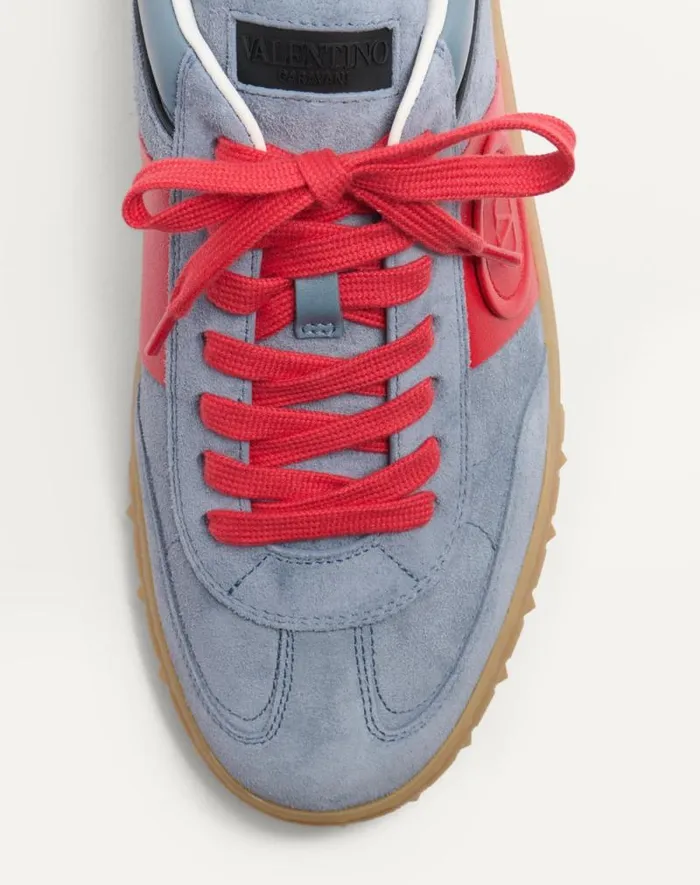 Valentino Sneakers Man Upvillage Low Top Sneaker In Split Leather And Calfskin Nappa Leather For Man In Greycoralblack Greycoralblack Valentino Sneakers Man Upvillage Low Top Sneaker In Split Leather And Calfskin Nappa Leather For Man In Greycoralblack Greycoralblack