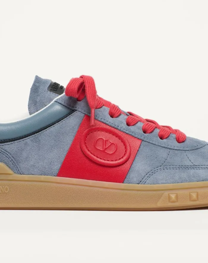 Valentino Sneakers Man Upvillage Low Top Sneaker In Split Leather And Calfskin Nappa Leather For Man In Greycoralblack Greycoralblack Valentino Sneakers Man Upvillage Low Top Sneaker In Split Leather And Calfskin Nappa Leather For Man In Greycoralblack Greycoralblack