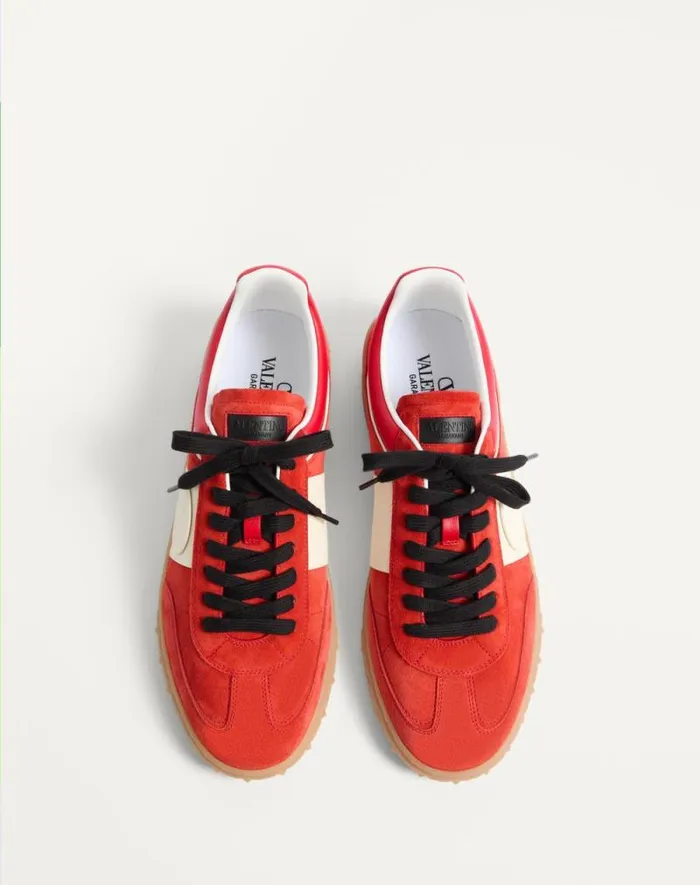 Valentino Sneakers Man Upvillage Low Top Sneaker In Split Leather And Calfskin Nappa Leather For Man In Greycoralblack Greycoralblack Valentino Sneakers Man Upvillage Low Top Sneaker In Split Leather And Calfskin Nappa Leather For Man In Greycoralblack Greycoralblack
