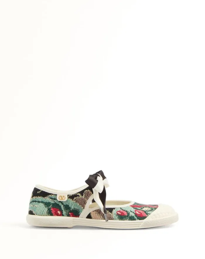 Valentino Sneakers Woman Ballerina Bay By Bay Sneaker In Jacquard Fabric With Floral Embroidery For Woman In Multicolor Multicolor