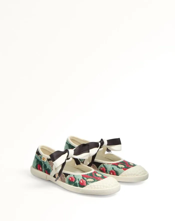 Valentino Sneakers Woman Ballerina Bay By Bay Sneaker In Jacquard Fabric With Floral Embroidery For Woman In Multicolor Multicolor Valentino Sneakers Woman Ballerina Bay By Bay Sneaker In Jacquard Fabric With Floral Embroidery For Woman In Multicolor Multicolor