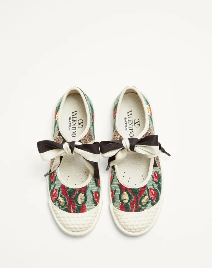 Valentino Sneakers Woman Ballerina Bay By Bay Sneaker In Jacquard Fabric With Floral Embroidery For Woman In Multicolor Multicolor Valentino Sneakers Woman Ballerina Bay By Bay Sneaker In Jacquard Fabric With Floral Embroidery For Woman In Multicolor Multicolor