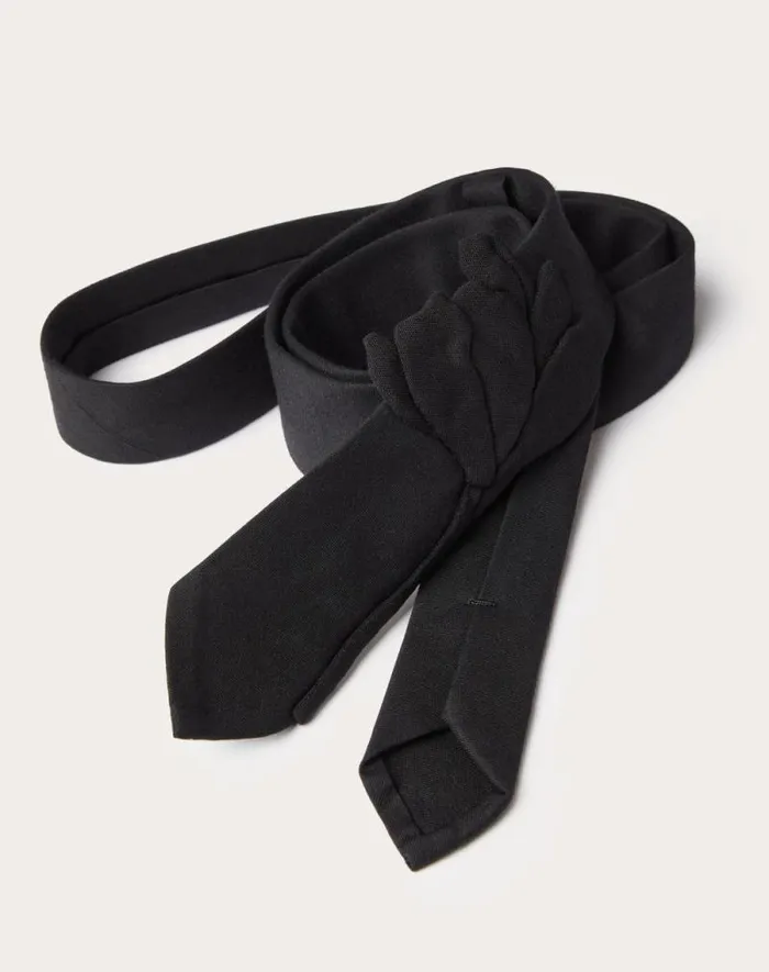 Valentino Soft Accessories Man Wool And Silk Valentie Tie With Flower Embroidery For Man In Black Black Valentino Soft Accessories Man Wool And Silk Valentie Tie With Flower Embroidery For Man In Black Black