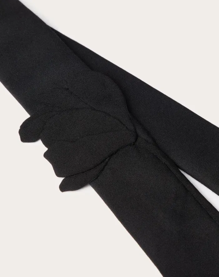 Valentino Soft Accessories Man Wool And Silk Valentie Tie With Flower Embroidery For Man In Black Black Valentino Soft Accessories Man Wool And Silk Valentie Tie With Flower Embroidery For Man In Black Black