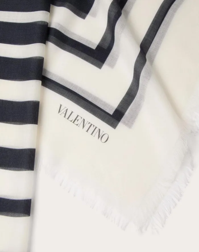 Valentino Soft Accessories Woman Barr Degrad Shawl In Cashmere And Silk For Woman In Navyivory Navyivory Valentino Soft Accessories Woman Barr Degrad Shawl In Cashmere And Silk For Woman In Navyivory Navyivory