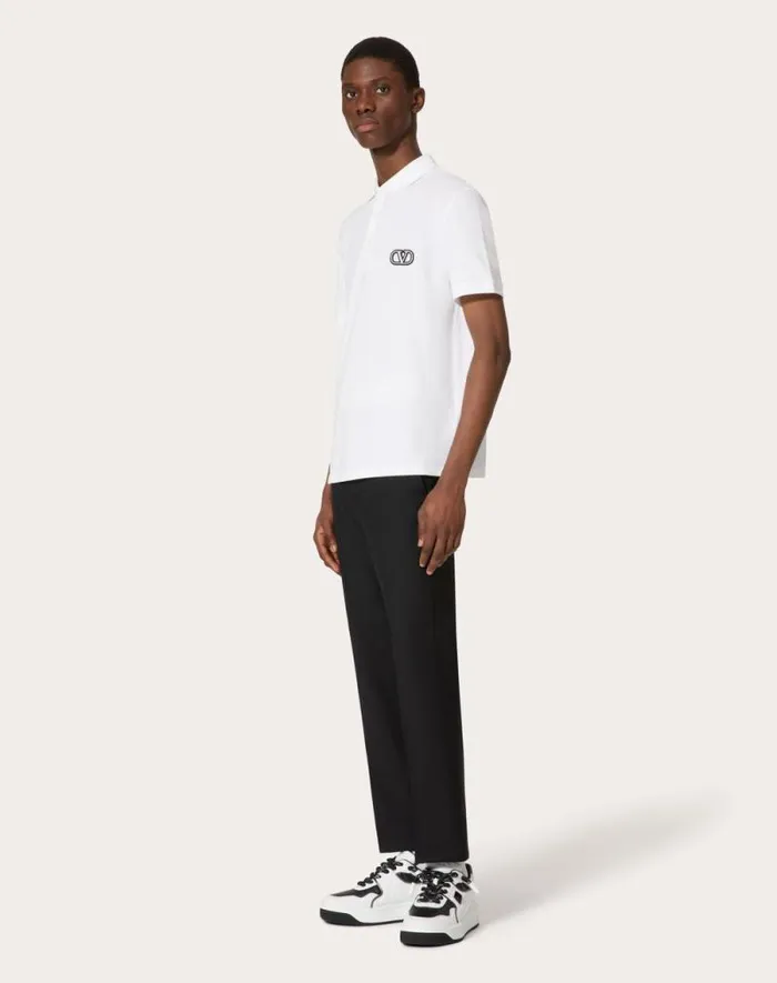 Valentino Tshirts And Sweatshirts Man Cotton Piqu Polo Shirt With Vlogo Signature Patch For Man In Grey Rose Grey Rose