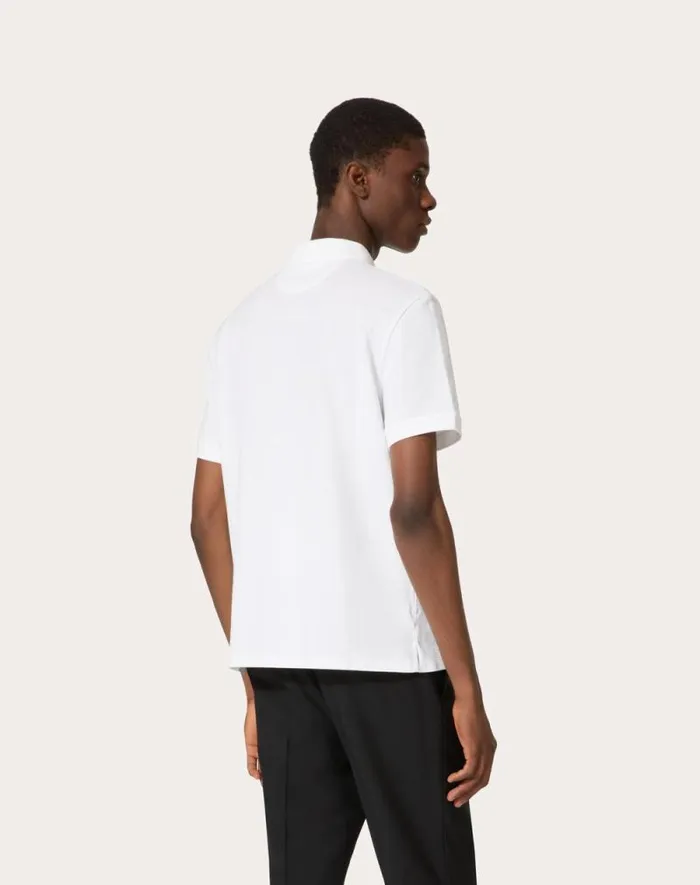Valentino Tshirts And Sweatshirts Man Cotton Piqu Polo Shirt With Vlogo Signature Patch For Man In Grey Rose Grey Rose