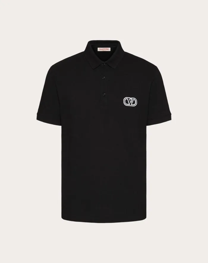 Valentino Tshirts And Sweatshirts Man Cotton Piqu Polo Shirt With Vlogo Signature Patch For Man In Grey Rose Grey Rose