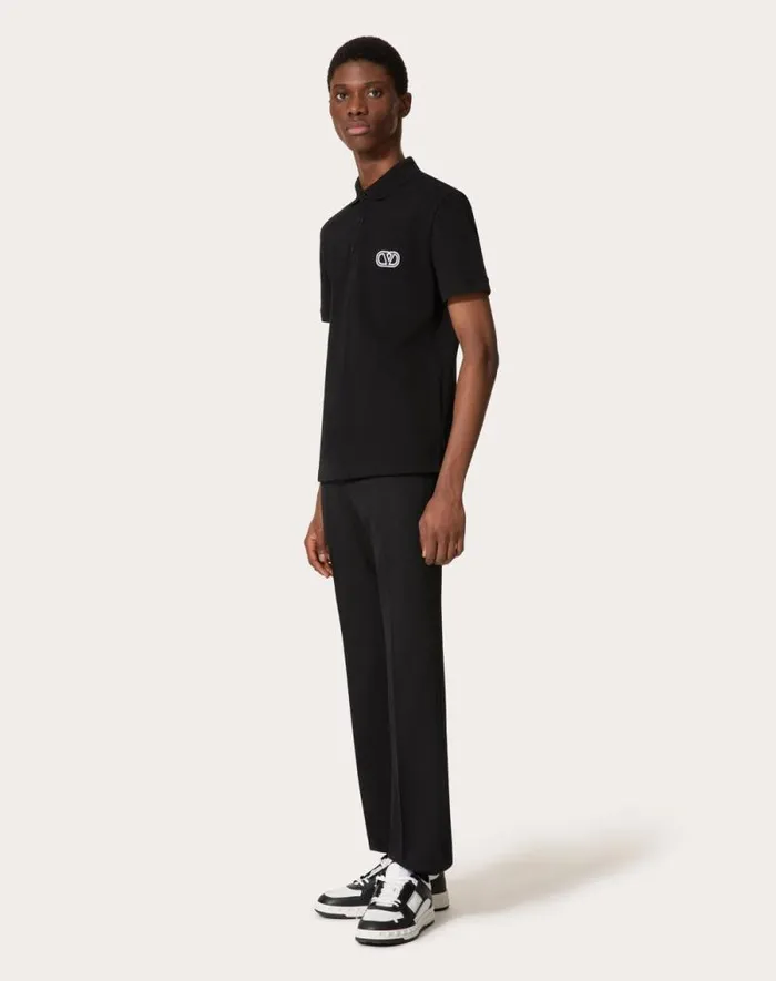 Valentino Tshirts And Sweatshirts Man Cotton Piqu Polo Shirt With Vlogo Signature Patch For Man In Grey Rose Grey Rose