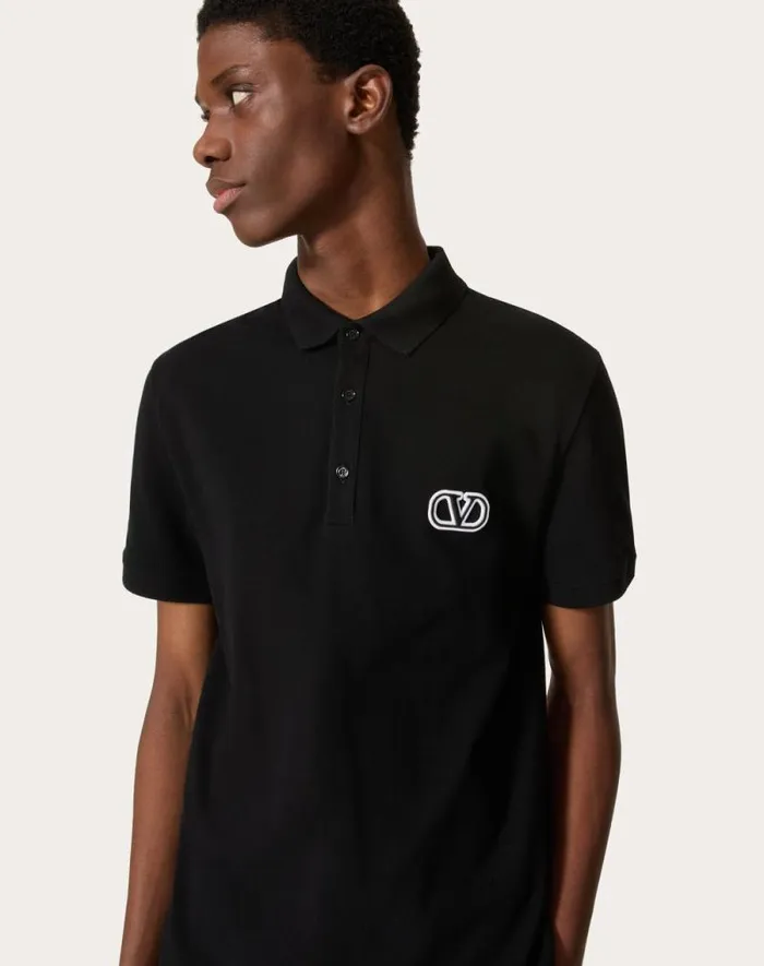 Valentino Tshirts And Sweatshirts Man Cotton Piqu Polo Shirt With Vlogo Signature Patch For Man In Grey Rose Grey Rose