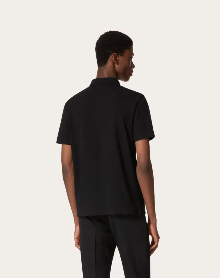 Valentino Tshirts And Sweatshirts Man Cotton Piqu Polo Shirt With Vlogo Signature Patch For Man In Grey Rose Grey Rose