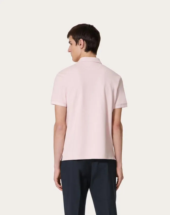 Valentino Tshirts And Sweatshirts Man Cotton Piqu Polo Shirt With Vlogo Signature Patch For Man In Grey Rose Grey Rose