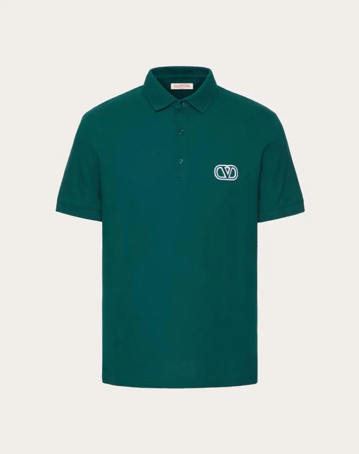 Valentino Tshirts And Sweatshirts Man Cotton Piqu Polo Shirt With Vlogo Signature Patch For Man In Grey Rose Grey Rose