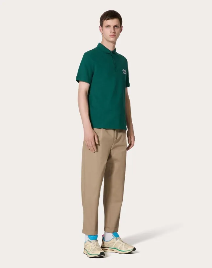 Valentino Tshirts And Sweatshirts Man Cotton Piqu Polo Shirt With Vlogo Signature Patch For Man In Grey Rose Grey Rose