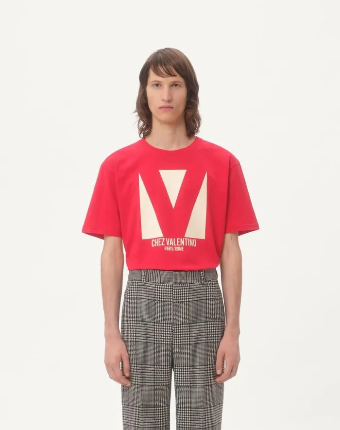 Valentino Tshirts And Sweatshirts Man Cotton Tshirt With Chez Valentino Print For Man In Ivory Ivory Valentino Tshirts And Sweatshirts Man Cotton Tshirt With Chez Valentino Print For Man In Ivory Ivory