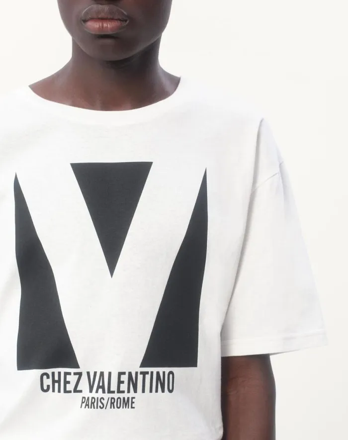 Valentino Tshirts And Sweatshirts Man Cotton Tshirt With Chez Valentino Print For Man In Ivory Ivory Valentino Tshirts And Sweatshirts Man Cotton Tshirt With Chez Valentino Print For Man In Ivory Ivory