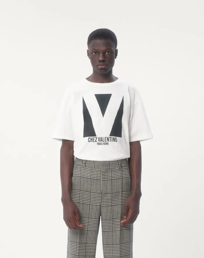 Valentino Tshirts And Sweatshirts Man Cotton Tshirt With Chez Valentino Print For Man In Ivory Ivory Valentino Tshirts And Sweatshirts Man Cotton Tshirt With Chez Valentino Print For Man In Ivory Ivory