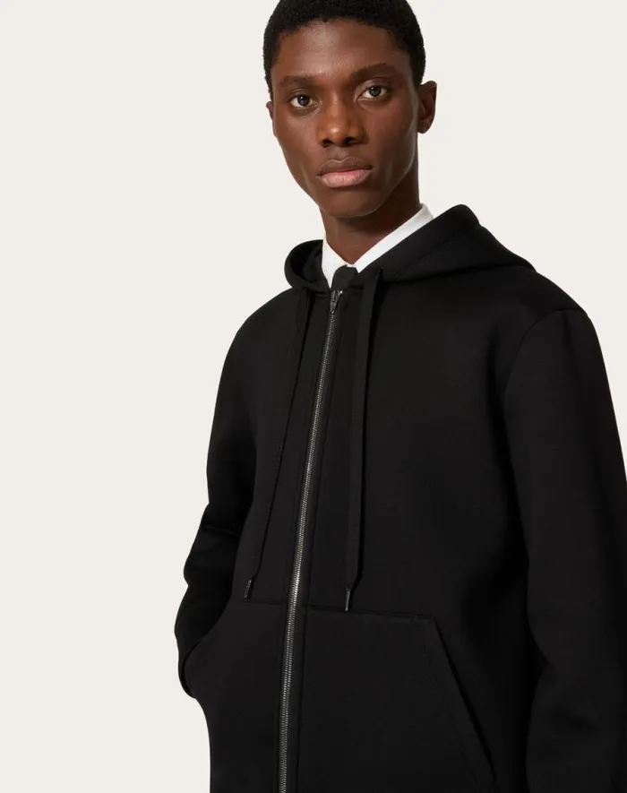 Valentino Tshirts And Sweatshirts Man Neoprene Sweatshirt With Hood And Zipper For Man In Sky Blue Sky Blue Valentino Tshirts And Sweatshirts Man Neoprene Sweatshirt With Hood And Zipper For Man In Sky Blue Sky Blue