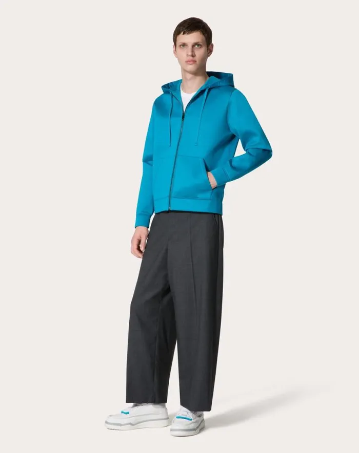Valentino Tshirts And Sweatshirts Man Neoprene Sweatshirt With Hood And Zipper For Man In Sky Blue Sky Blue Valentino Tshirts And Sweatshirts Man Neoprene Sweatshirt With Hood And Zipper For Man In Sky Blue Sky Blue