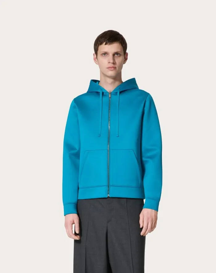 Valentino Tshirts And Sweatshirts Man Neoprene Sweatshirt With Hood And Zipper For Man In Sky Blue Sky Blue Valentino Tshirts And Sweatshirts Man Neoprene Sweatshirt With Hood And Zipper For Man In Sky Blue Sky Blue