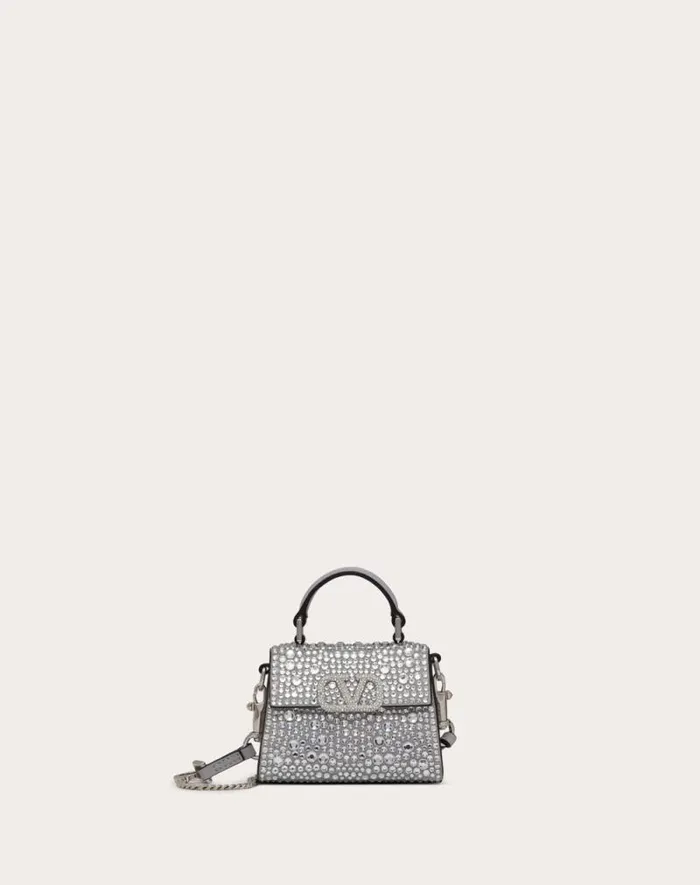 Valentino Top Handle Bags Woman Micro Vsling Embroidered Handbag For Woman In Greycrystal Greycrystal Valentino Top Handle Bags Woman Micro Vsling Embroidered Handbag For Woman In Greycrystal Greycrystal